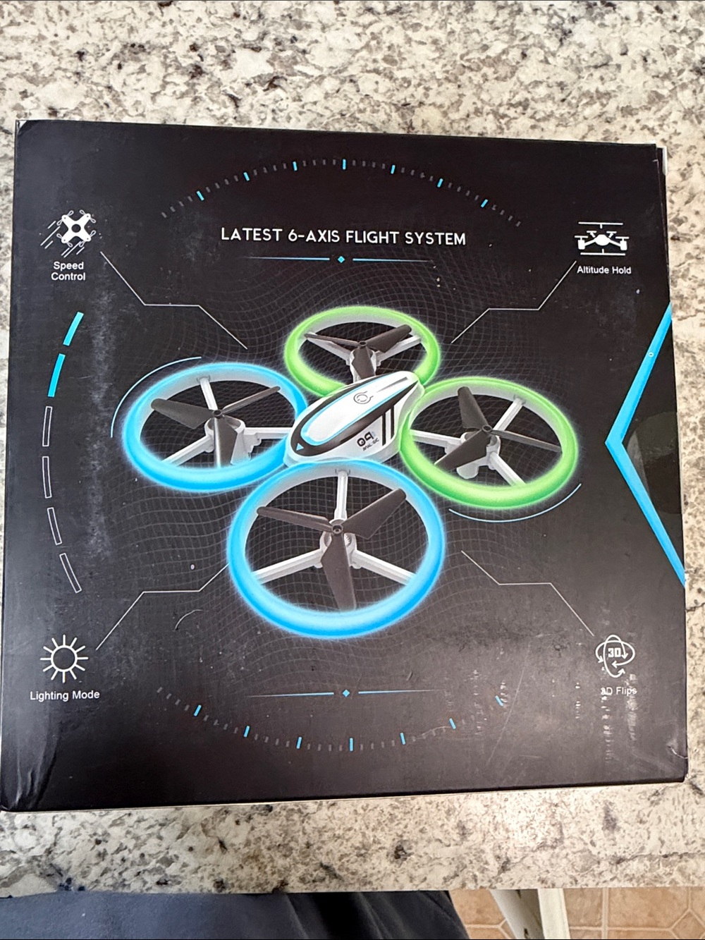 Compact Blue & Green LED Drone with 6-Axis Flight System